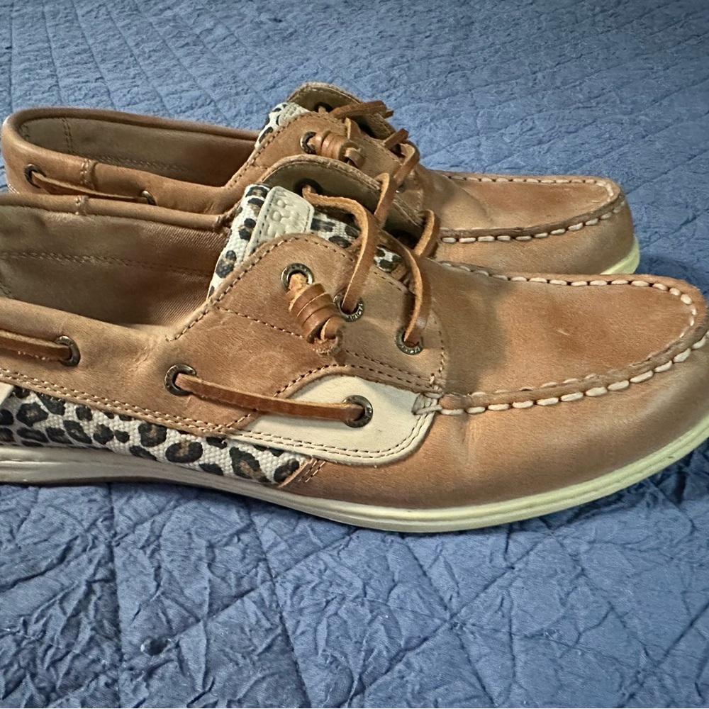 Sperry Brown and Leopard Print Boat Shoes